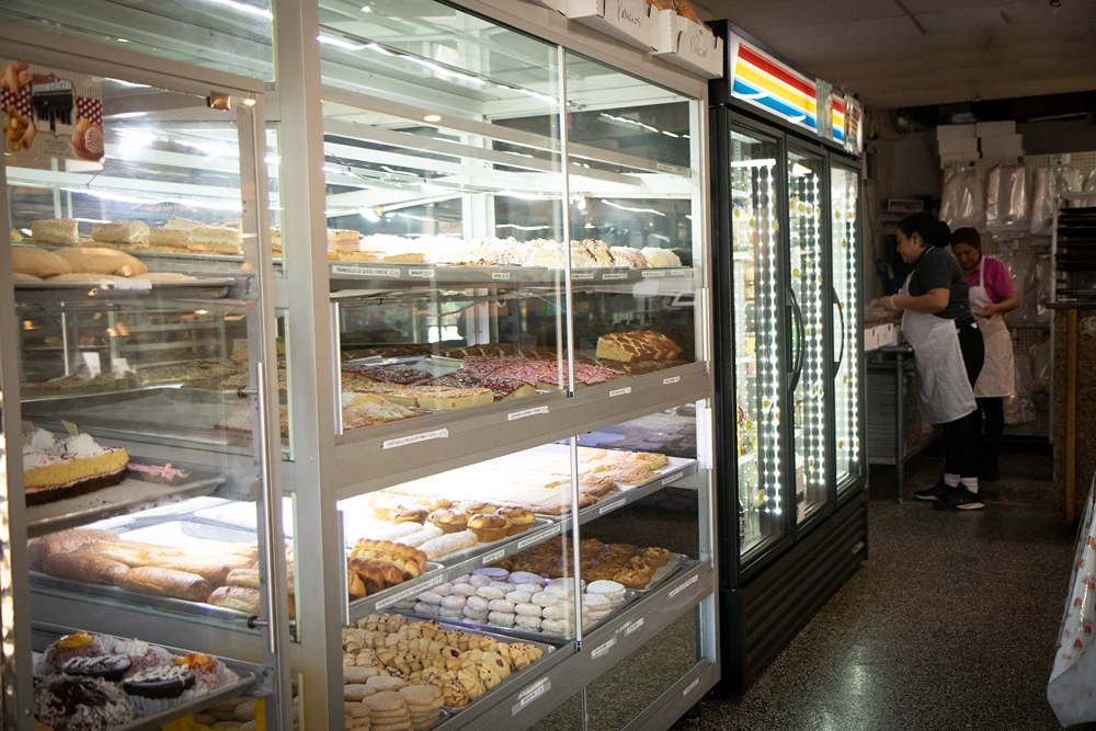 Display case filled with traditional Mexican bread and pastries at Diana’s Bakery STL in St. Louis